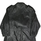 Mens Black Faux Leather Button Jacket L Classic Plain Long Sleeve Belted