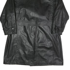 Mens Black Faux Leather Button Jacket L Classic Plain Long Sleeve Belted