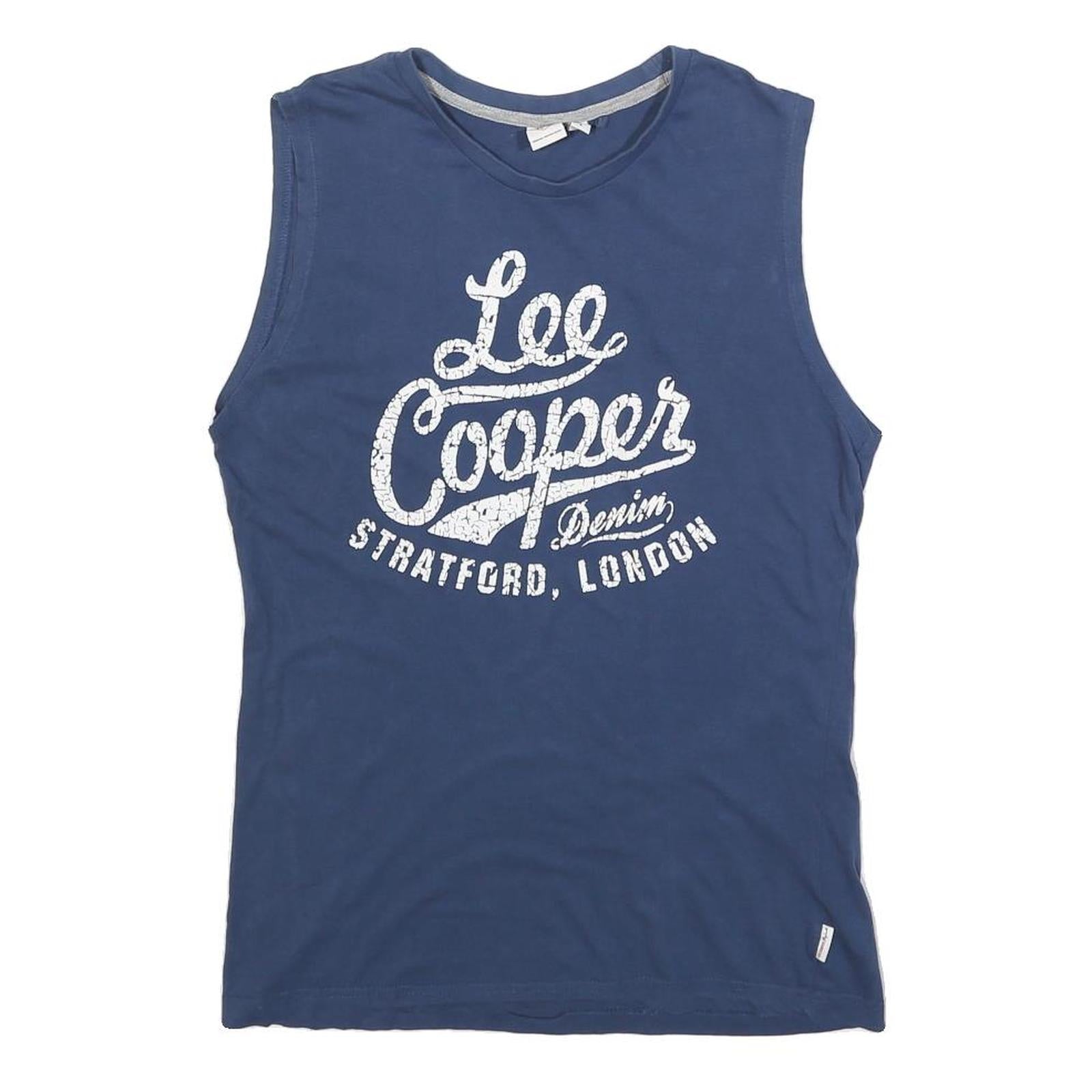 LEE COOPER Mens Blue Sleeveless Crew Neck Graphic T-Shirt S Cotton Blend