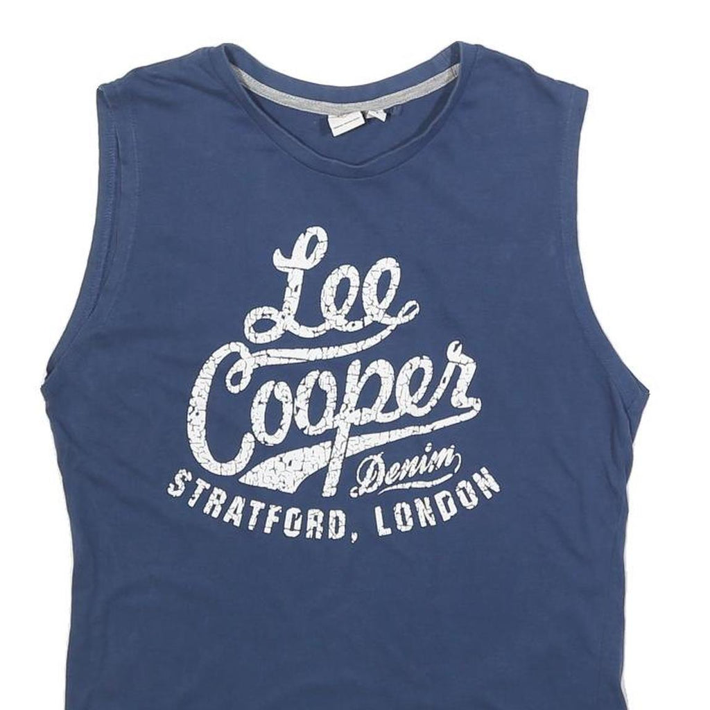 LEE COOPER Mens Blue Sleeveless Crew Neck Graphic T-Shirt S Cotton Blend