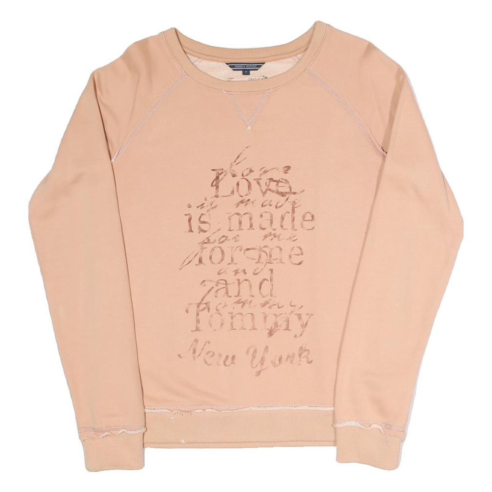 TOMMY HILFIGER Womens Beige Cotton Blend Crew Neck Sweatshirt M Casual