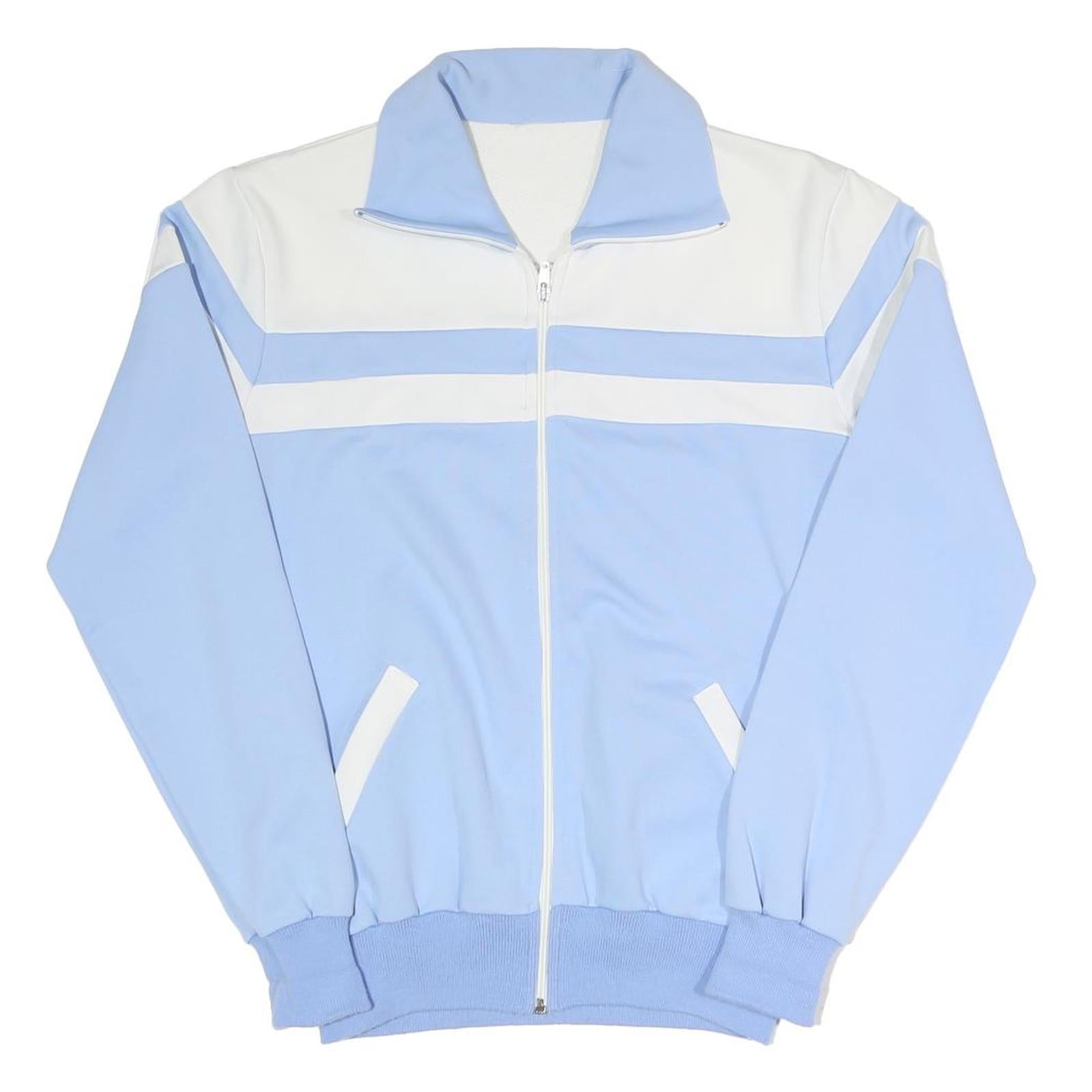 Mens Blue & White Casual Zip Up Jacket S Polyester Blend Colourblock Lightweight