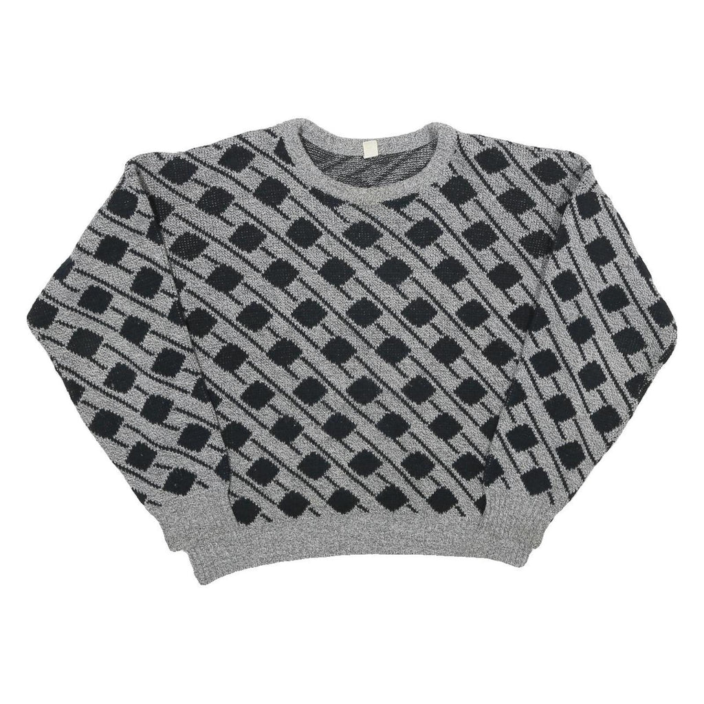 Womens Grey & Black Patterned Jumper Crew Neck Basic Knit XL Acrylic Comfort