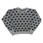 Womens Grey & Black Patterned Jumper Crew Neck Basic Knit XL Acrylic Comfort