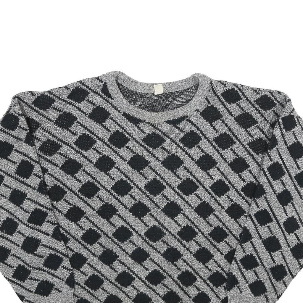 Womens Grey & Black Patterned Jumper Crew Neck Basic Knit XL Acrylic Comfort