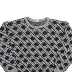 Womens Grey & Black Patterned Jumper Crew Neck Basic Knit XL Acrylic Comfort