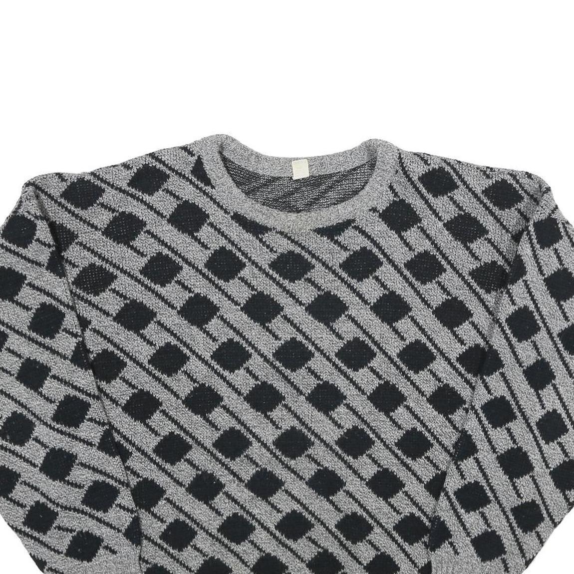 Womens Grey & Black Patterned Jumper Crew Neck Basic Knit XL Acrylic Comfort