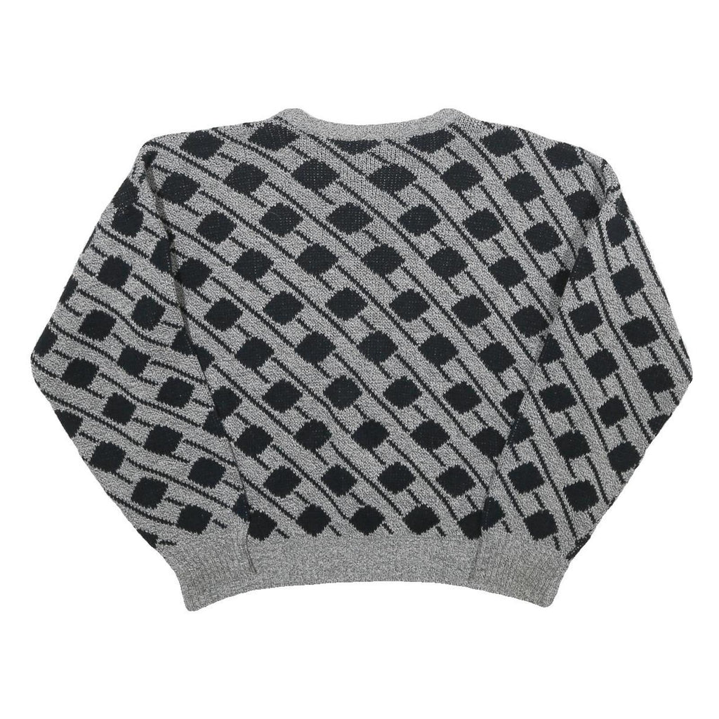 Womens Grey & Black Patterned Jumper Crew Neck Basic Knit XL Acrylic Comfort