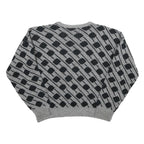 Womens Grey & Black Patterned Jumper Crew Neck Basic Knit XL Acrylic Comfort