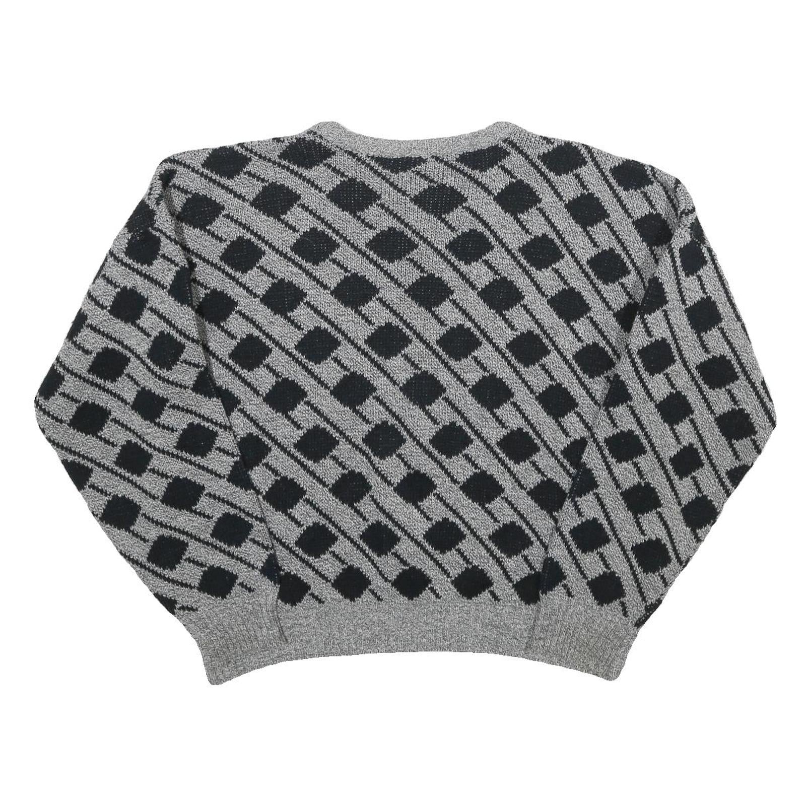 Womens Grey & Black Patterned Jumper Crew Neck Basic Knit XL Acrylic Comfort