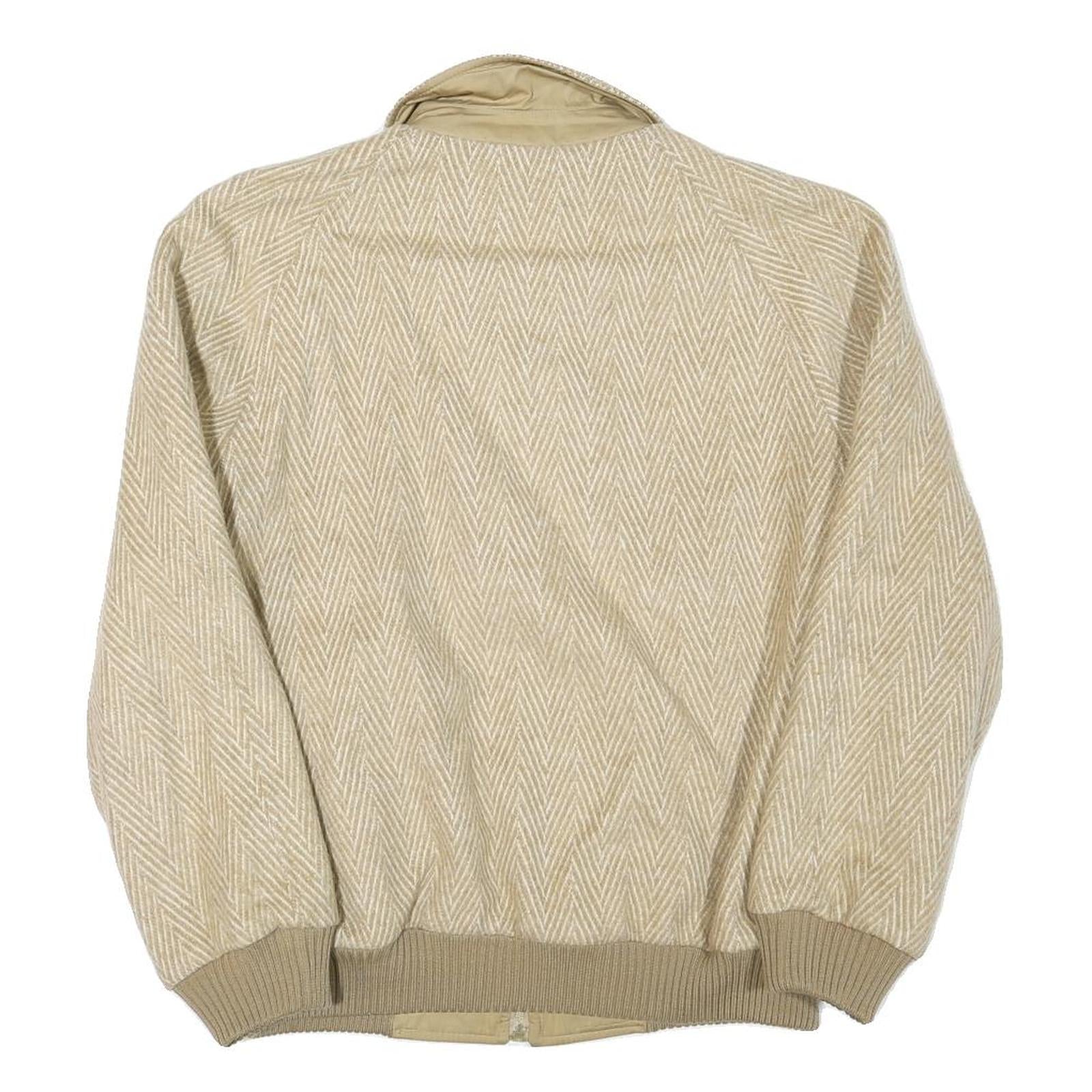 Mens Beige Herringbone Jacket M Polyester Blend Zip Closure Casual Outerwear