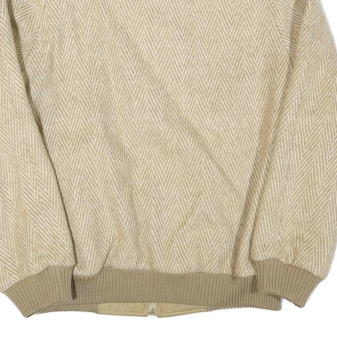 Mens Beige Herringbone Jacket M Polyester Blend Zip Closure Casual Outerwear