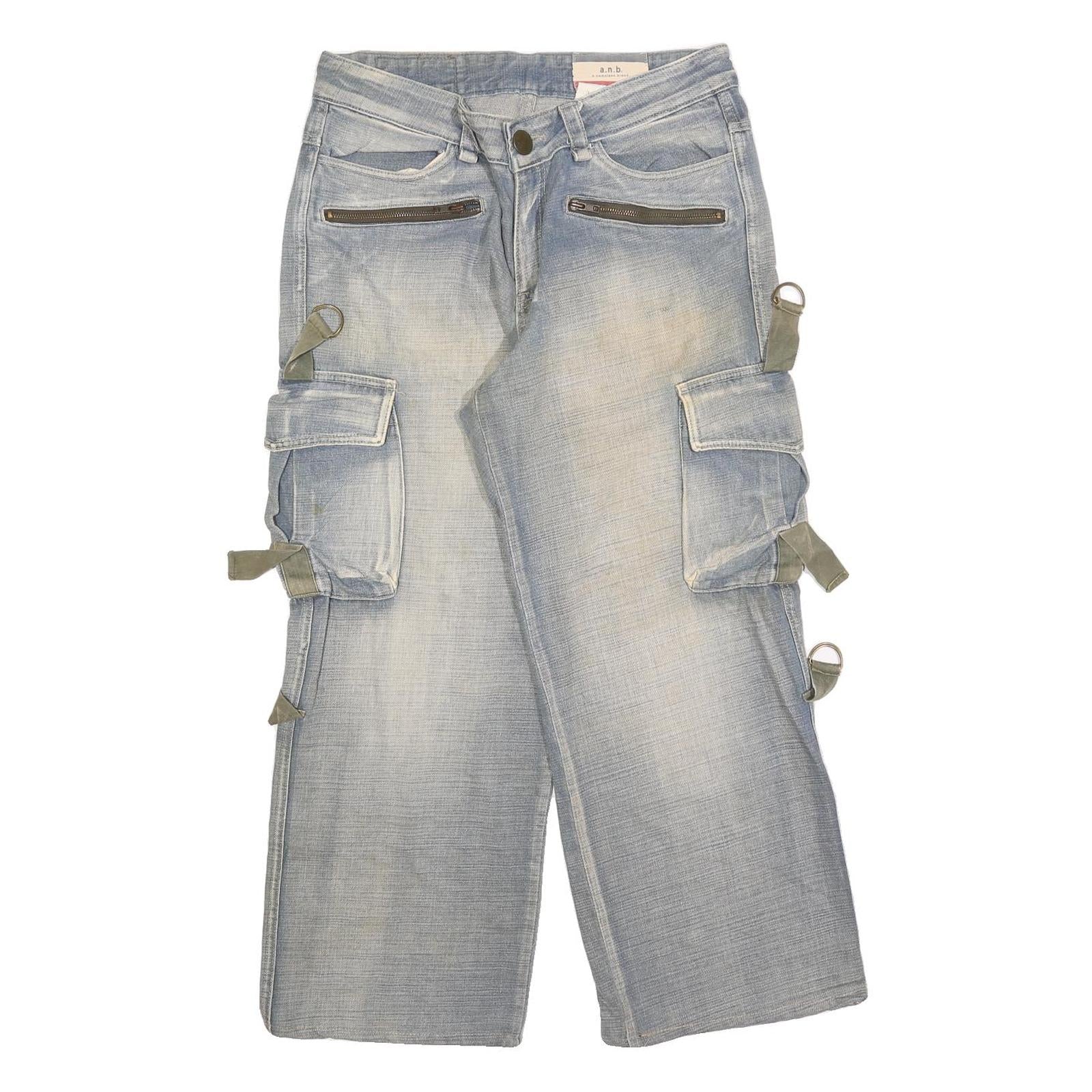 ANB Mens Relaxed Light Blue Denim Cargo Jeans W32 L28 Utility Style Comfort