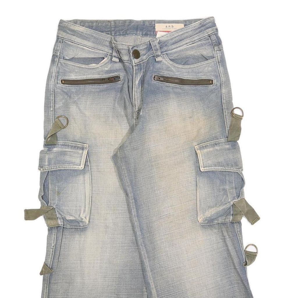 ANB Mens Relaxed Light Blue Denim Cargo Jeans W32 L28 Utility Style Comfort