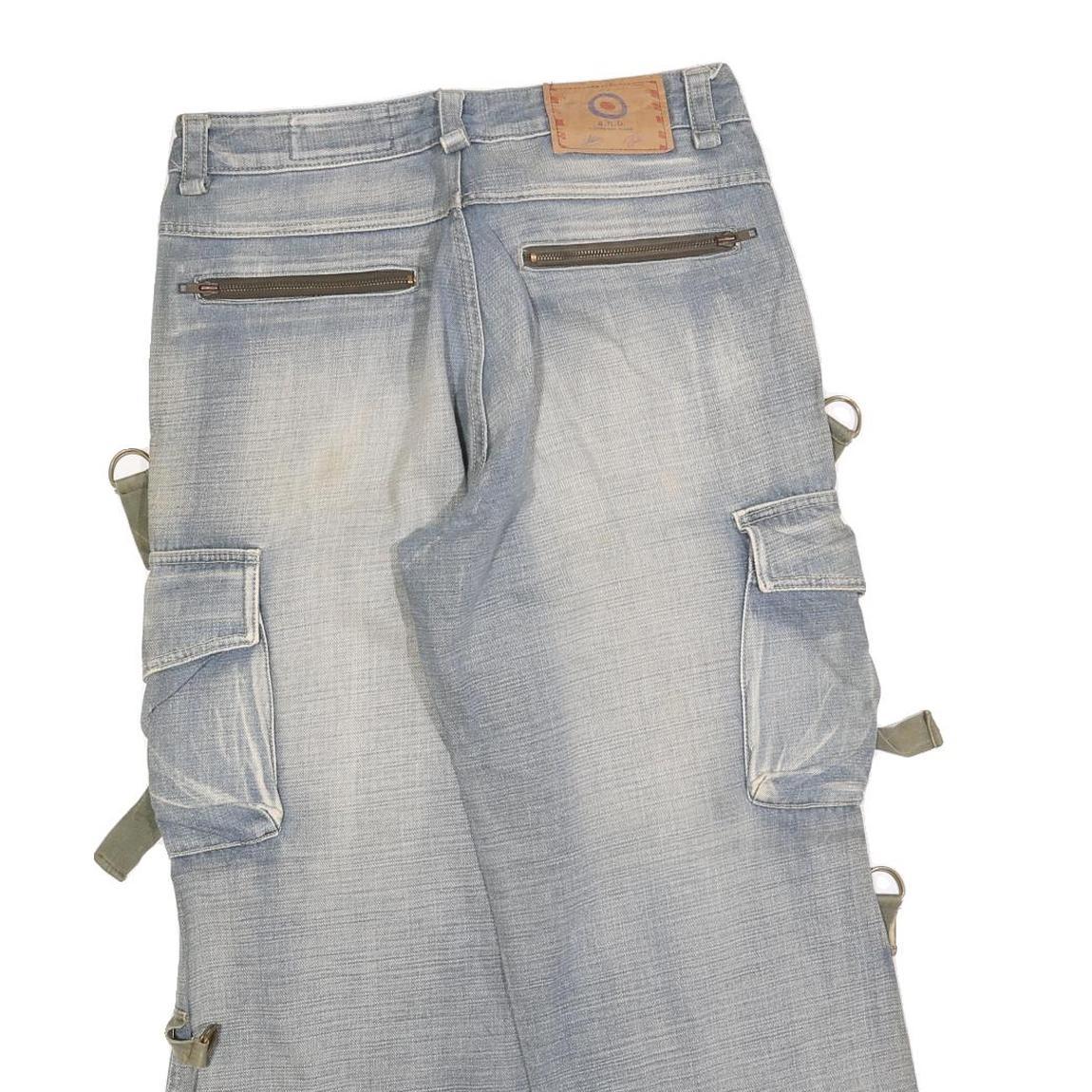 ANB Mens Relaxed Light Blue Denim Cargo Jeans W32 L28 Utility Style Comfort