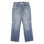 YRB Mens Relaxed Blue Denim W34 L34 Zip Cargo Style Jeans Utility Pockets