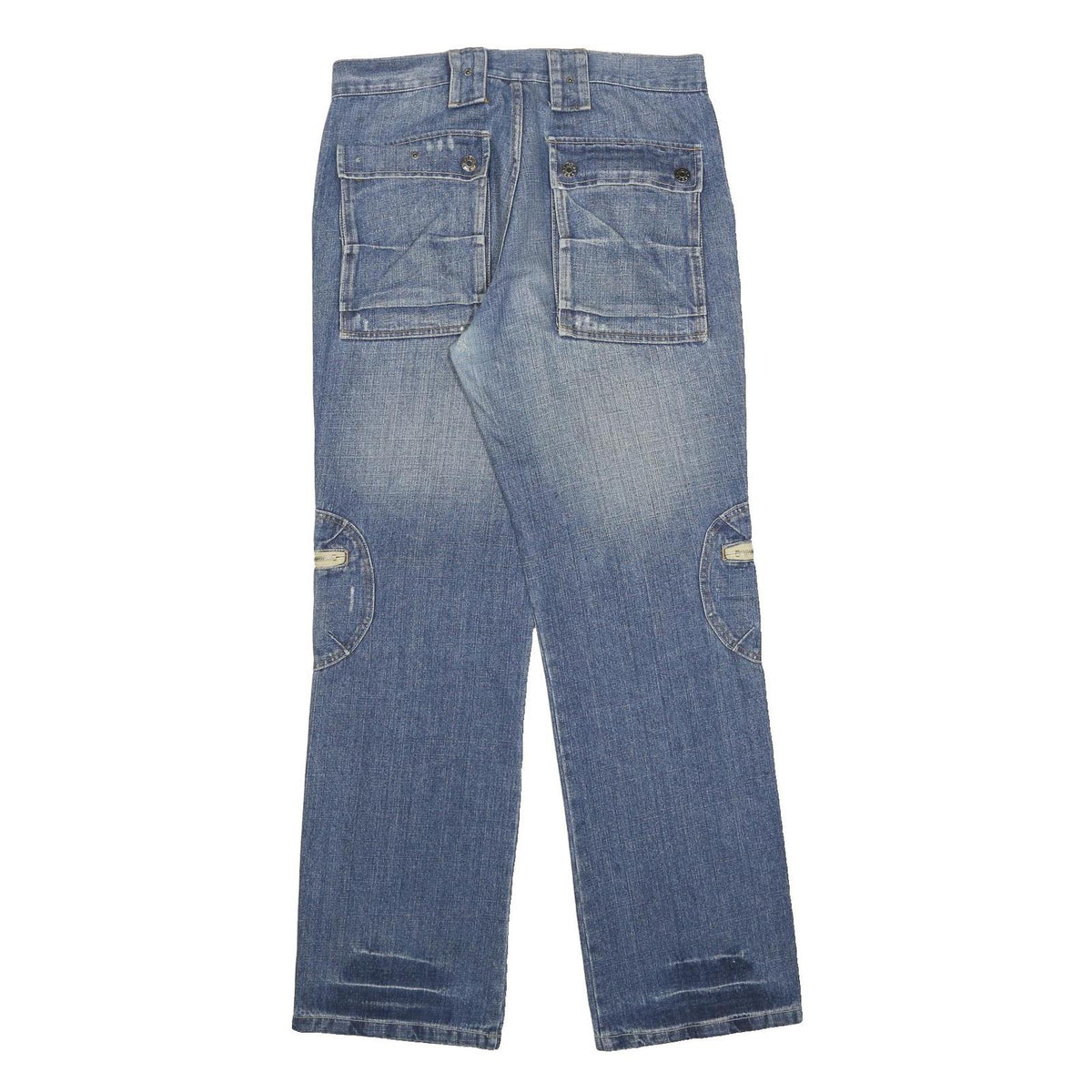 YRB Mens Relaxed Blue Denim W34 L34 Zip Cargo Style Jeans Utility Pockets