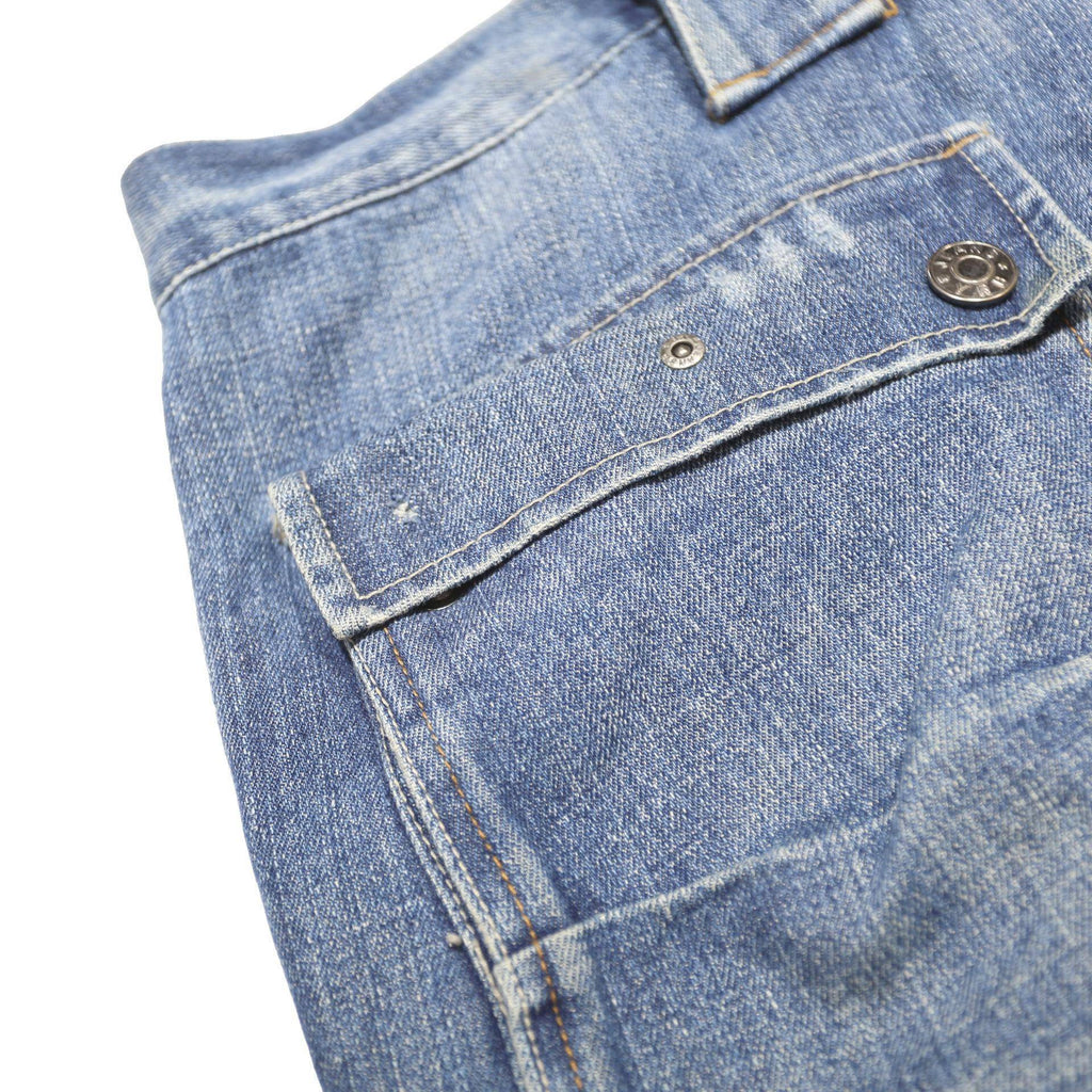 YRB Mens Relaxed Blue Denim W34 L34 Zip Cargo Style Jeans Utility Pockets