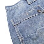 YRB Mens Relaxed Blue Denim W34 L34 Zip Cargo Style Jeans Utility Pockets