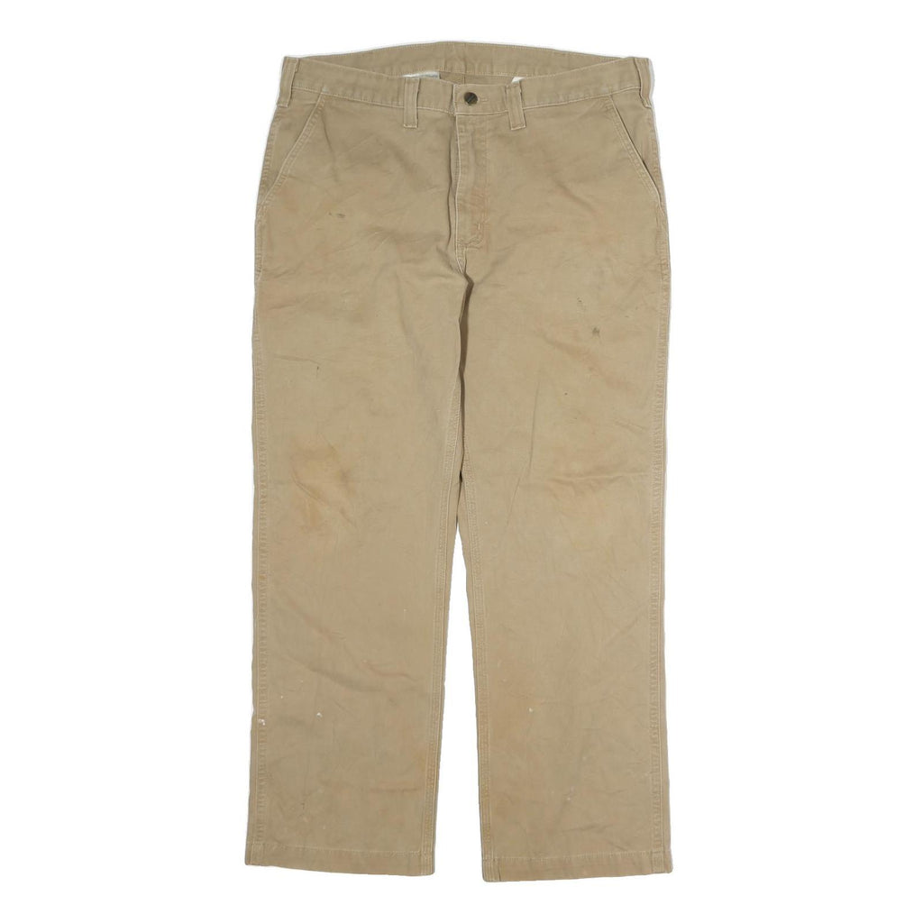 CARHARTT Mens Beige Regular Fit Straight Leg Cotton Trousers W38 L30 Workwear