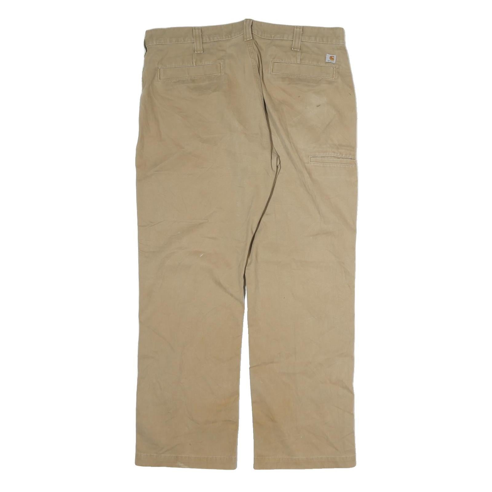 CARHARTT Mens Beige Regular Fit Straight Leg Cotton Trousers W38 L30 Workwear