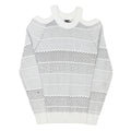 GUESS Womens White Patterned Jumper Cold Shoulder Round Neck Chunky Knit XS