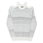 GUESS Womens White Patterned Jumper Cold Shoulder Round Neck Chunky Knit XS