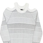 GUESS Womens White Patterned Jumper Cold Shoulder Round Neck Chunky Knit XS