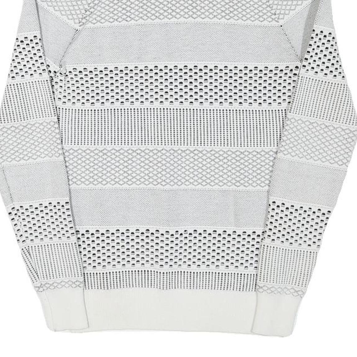 GUESS Womens White Patterned Jumper Cold Shoulder Round Neck Chunky Knit XS