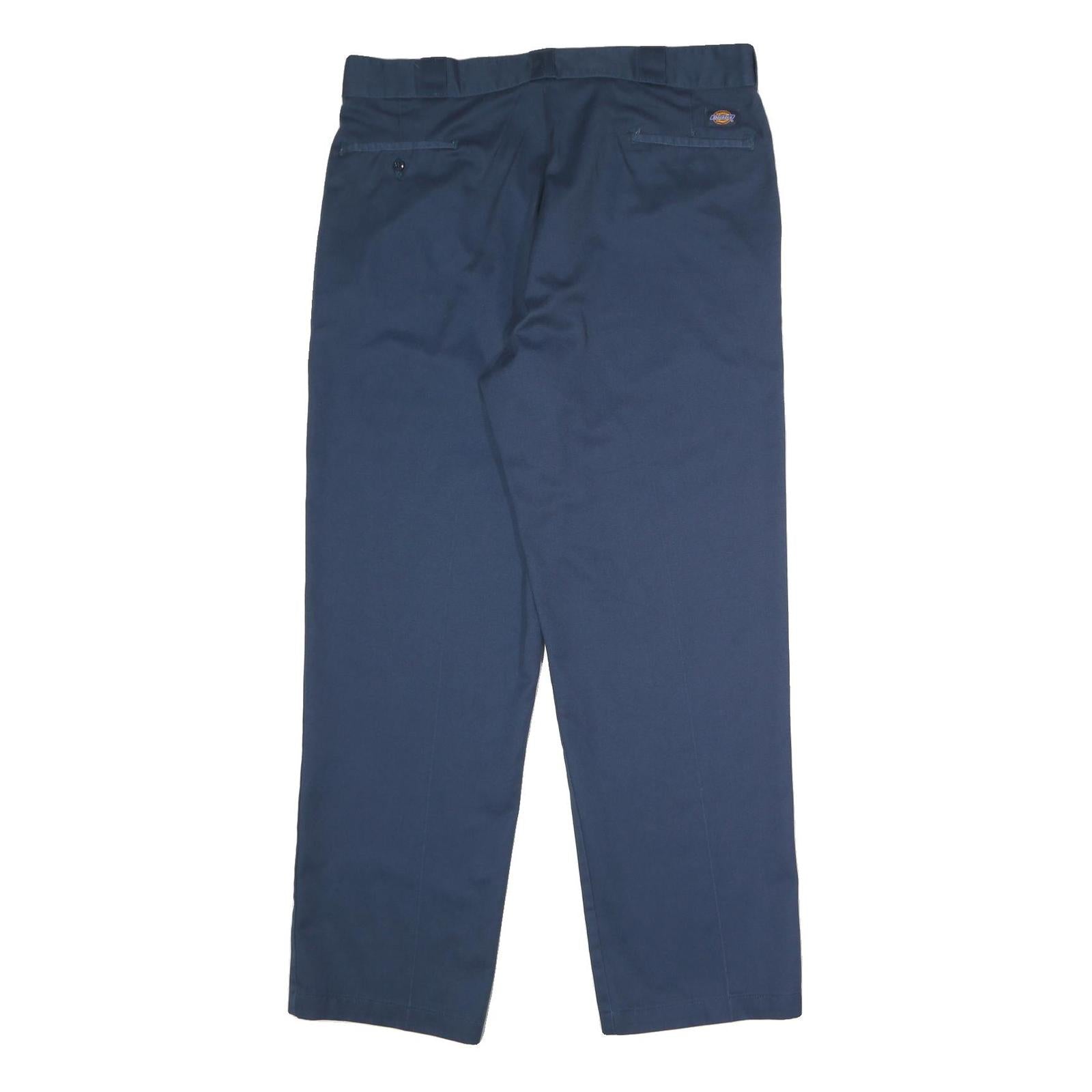 DICKIES Mens Polyester Blend Navy Classic Straight Trousers W40 L32 Workwear Zip