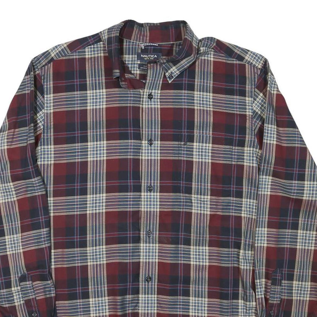 TOMMY HILFIGER Mens Maroon & Grey Checked Shirt L Long Sleeve Cotton Blend