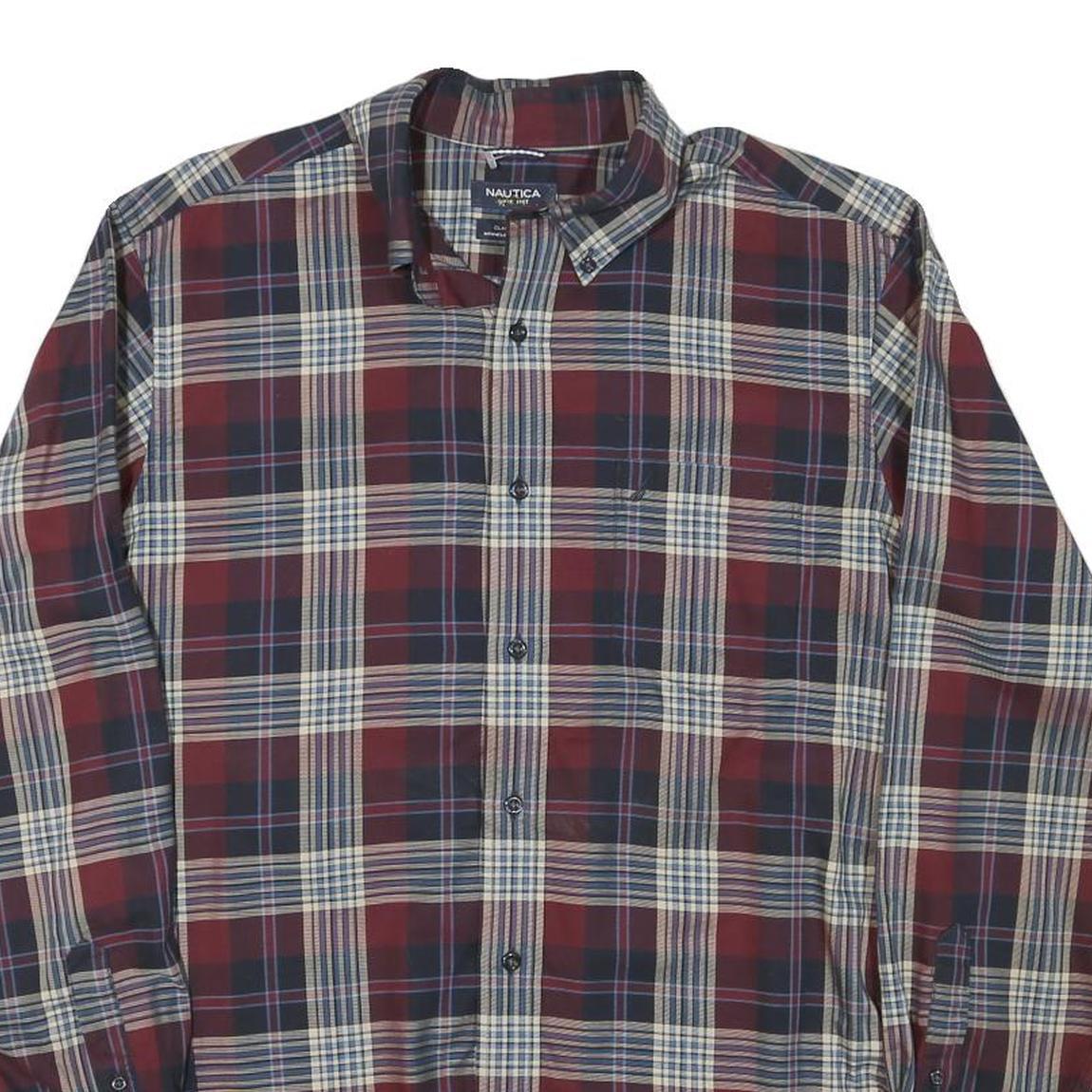 TOMMY HILFIGER Mens Maroon & Grey Checked Shirt L Long Sleeve Cotton Blend