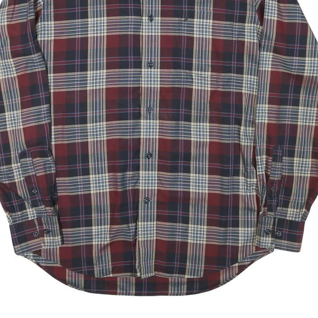 TOMMY HILFIGER Mens Maroon & Grey Checked Shirt L Long Sleeve Cotton Blend