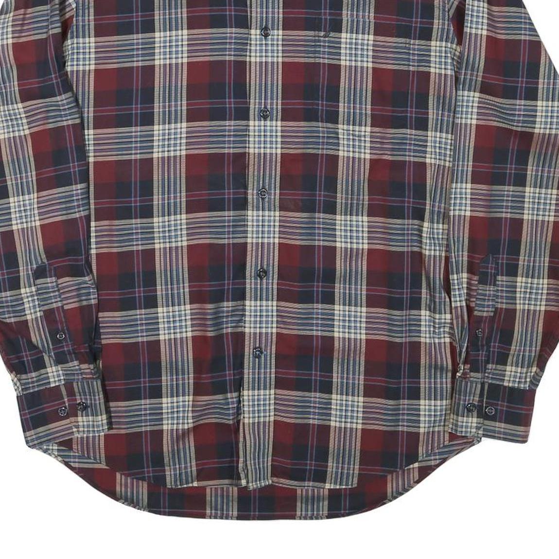 TOMMY HILFIGER Mens Maroon & Grey Checked Shirt L Long Sleeve Cotton Blend