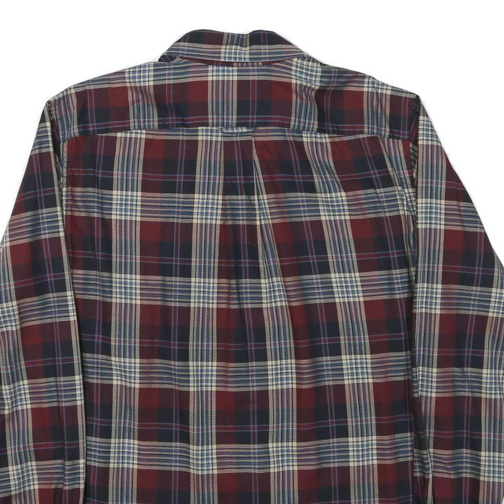 TOMMY HILFIGER Mens Maroon & Grey Checked Shirt L Long Sleeve Cotton Blend