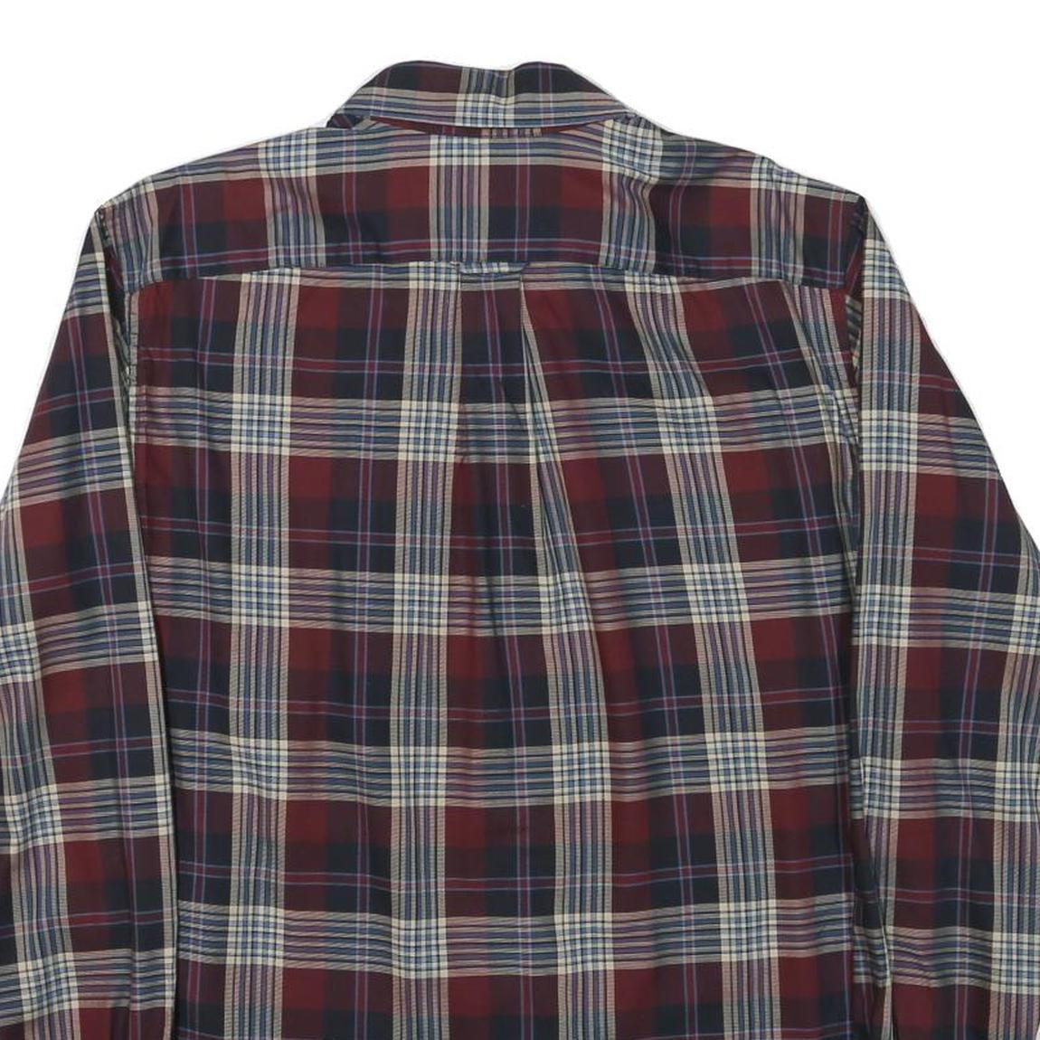 TOMMY HILFIGER Mens Maroon & Grey Checked Shirt L Long Sleeve Cotton Blend