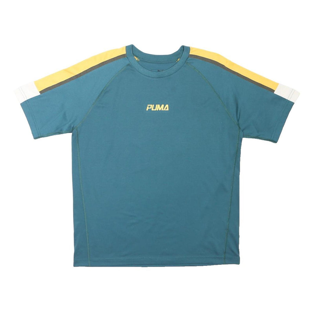 PUMA Mens Blue & Yellow Graphic T-Shirt S Short Sleeve Crew Neck Casual