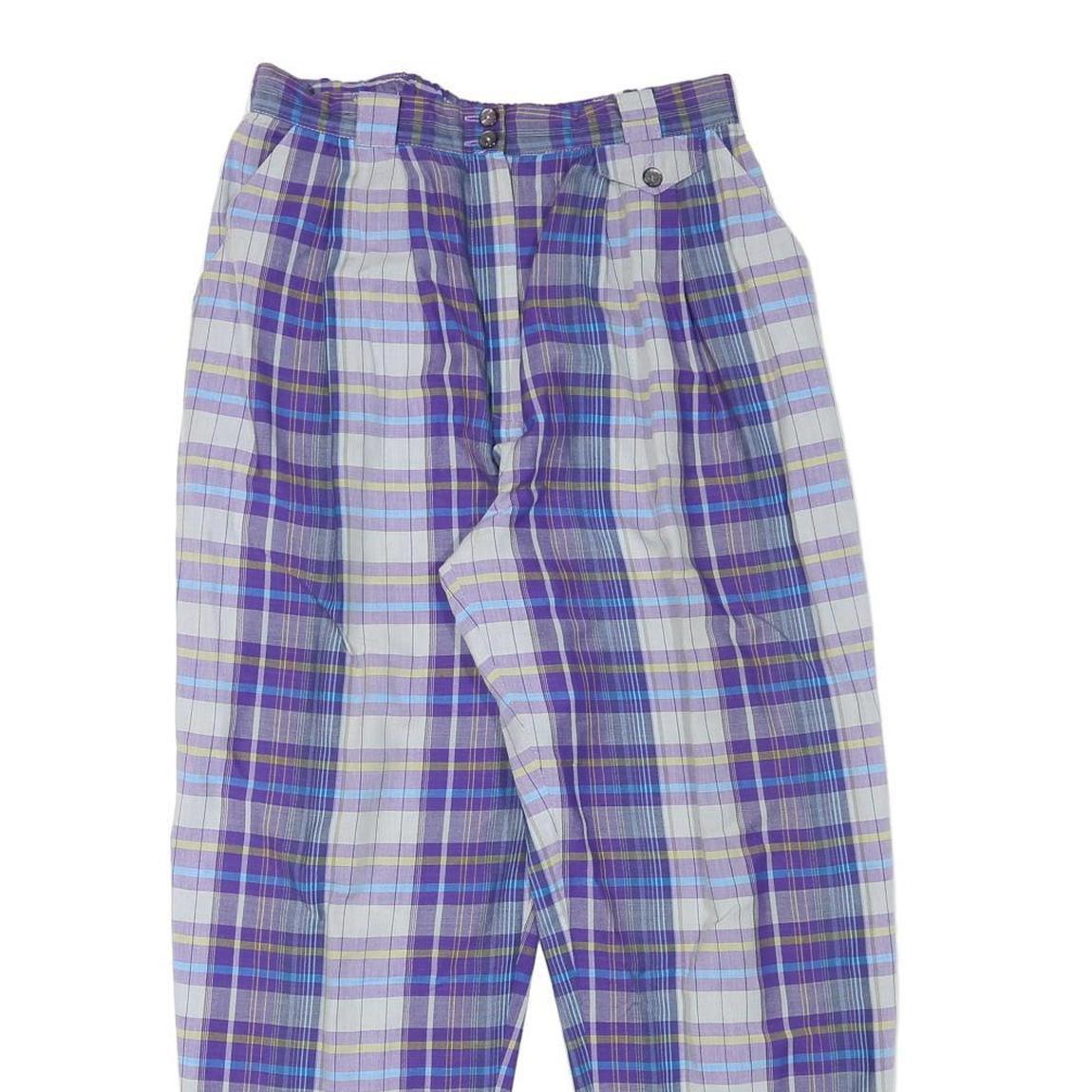 PRINGLE Womens Cotton Blend Purple Blue Check Relaxed Tapered Trousers W28 L27