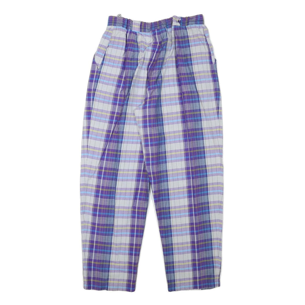PRINGLE Womens Cotton Blend Purple Blue Check Relaxed Tapered Trousers W28 L27