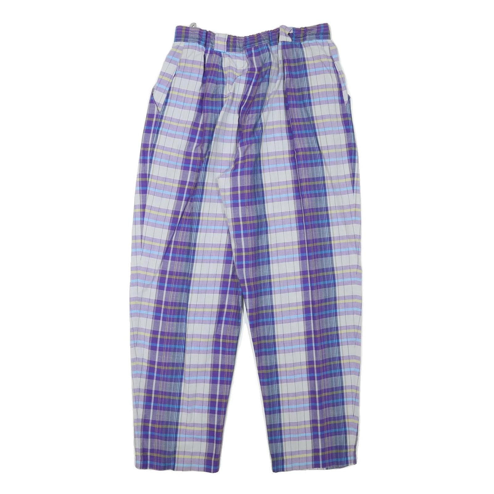 PRINGLE Womens Cotton Blend Purple Blue Check Relaxed Tapered Trousers W28 L27