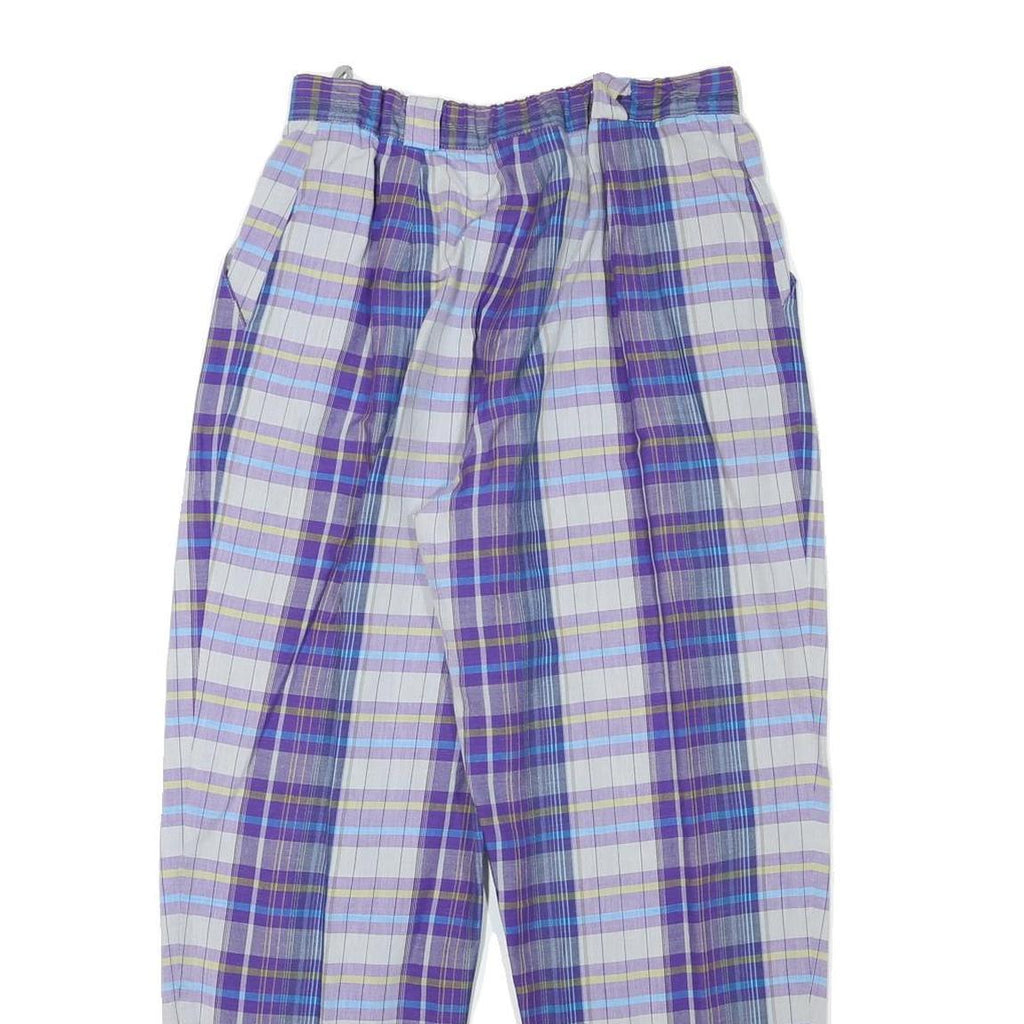 PRINGLE Womens Cotton Blend Purple Blue Check Relaxed Tapered Trousers W28 L27