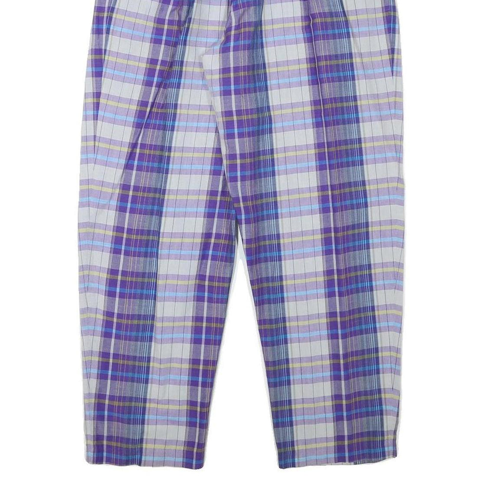 PRINGLE Womens Cotton Blend Purple Blue Check Relaxed Tapered Trousers W28 L27