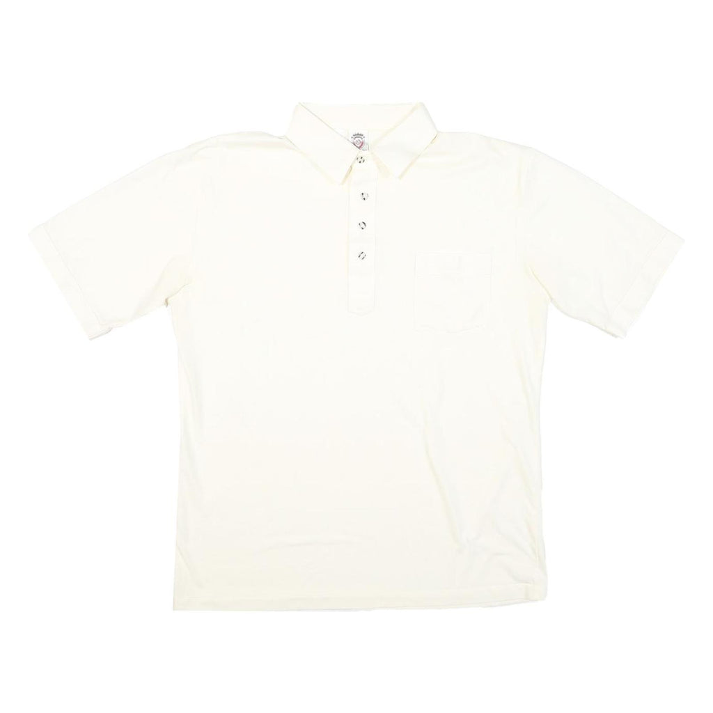 OSHMAN'S CLUB Mens White Short Sleeve Plain L Cotton Blend Polo Shirt Casual