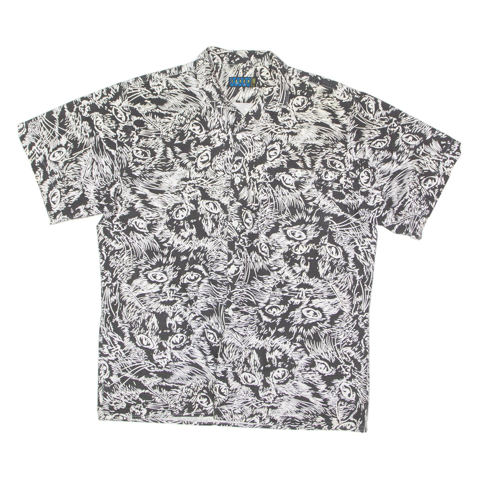LASER BY GATSBY Mens Shirt Black 90s Crazy Pattern L