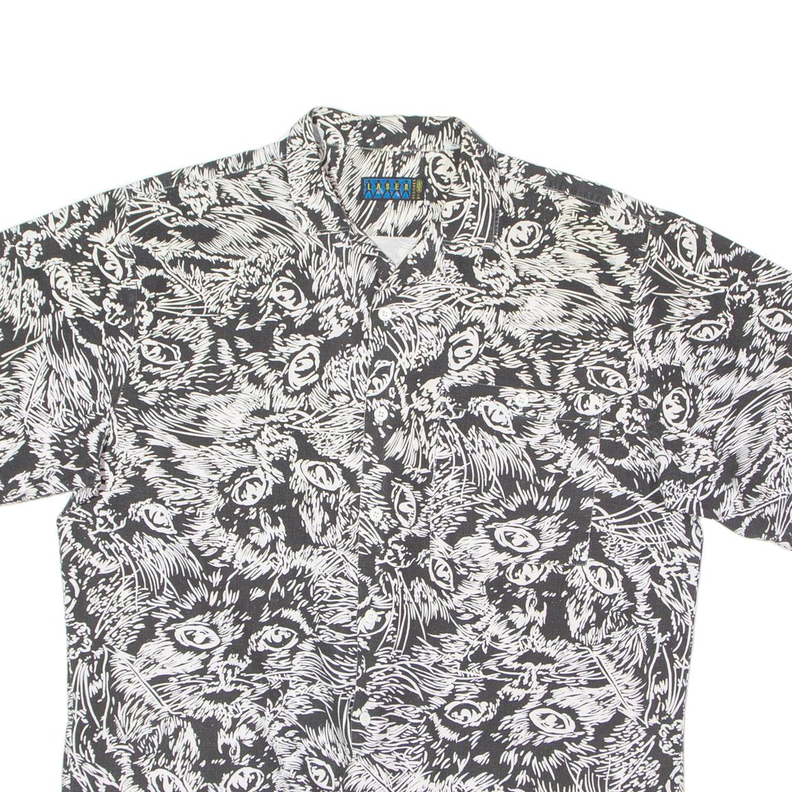 LASER BY GATSBY Mens Shirt Black 90s Crazy Pattern L