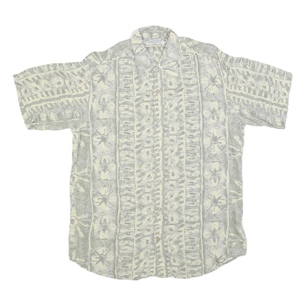 CASUAL LINE Mens Cream & Grey Pattern Shirt M Short Sleeve Button Up Casual Wear