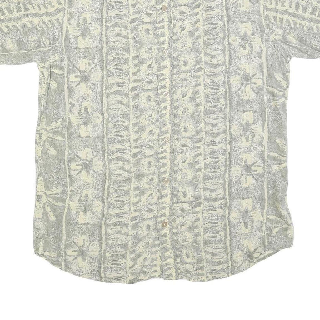 CASUAL LINE Mens Cream & Grey Pattern Shirt M Short Sleeve Button Up Casual Wear