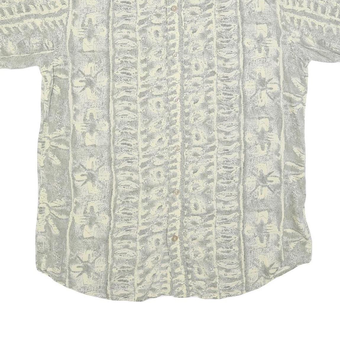 CASUAL LINE Mens Cream & Grey Pattern Shirt M Short Sleeve Button Up Casual Wear
