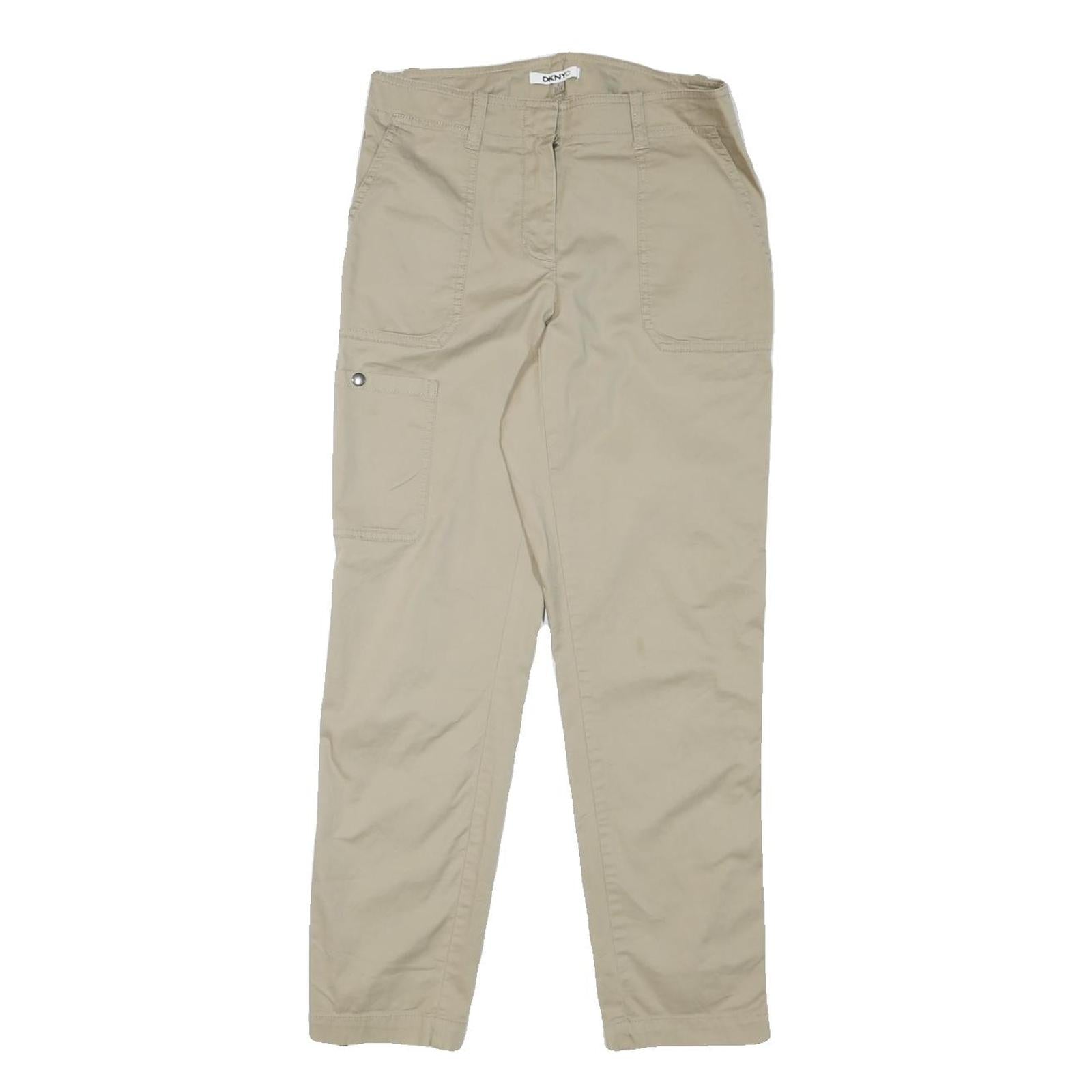 DKNY Womens Cotton Blend Beige Regular Straight Trousers W30 L27 Zip Closure