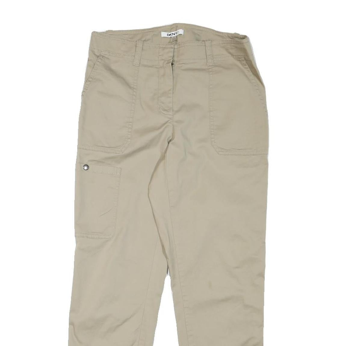DKNY Womens Cotton Blend Beige Regular Straight Trousers W30 L27 Zip Closure